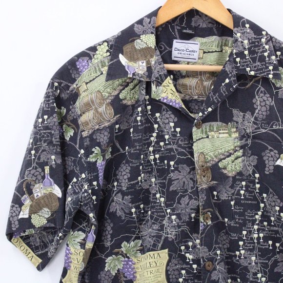 David Carey Shirt Mens Black Button Down Abstract Winery All Over Print Collared - Picture 3 of 9